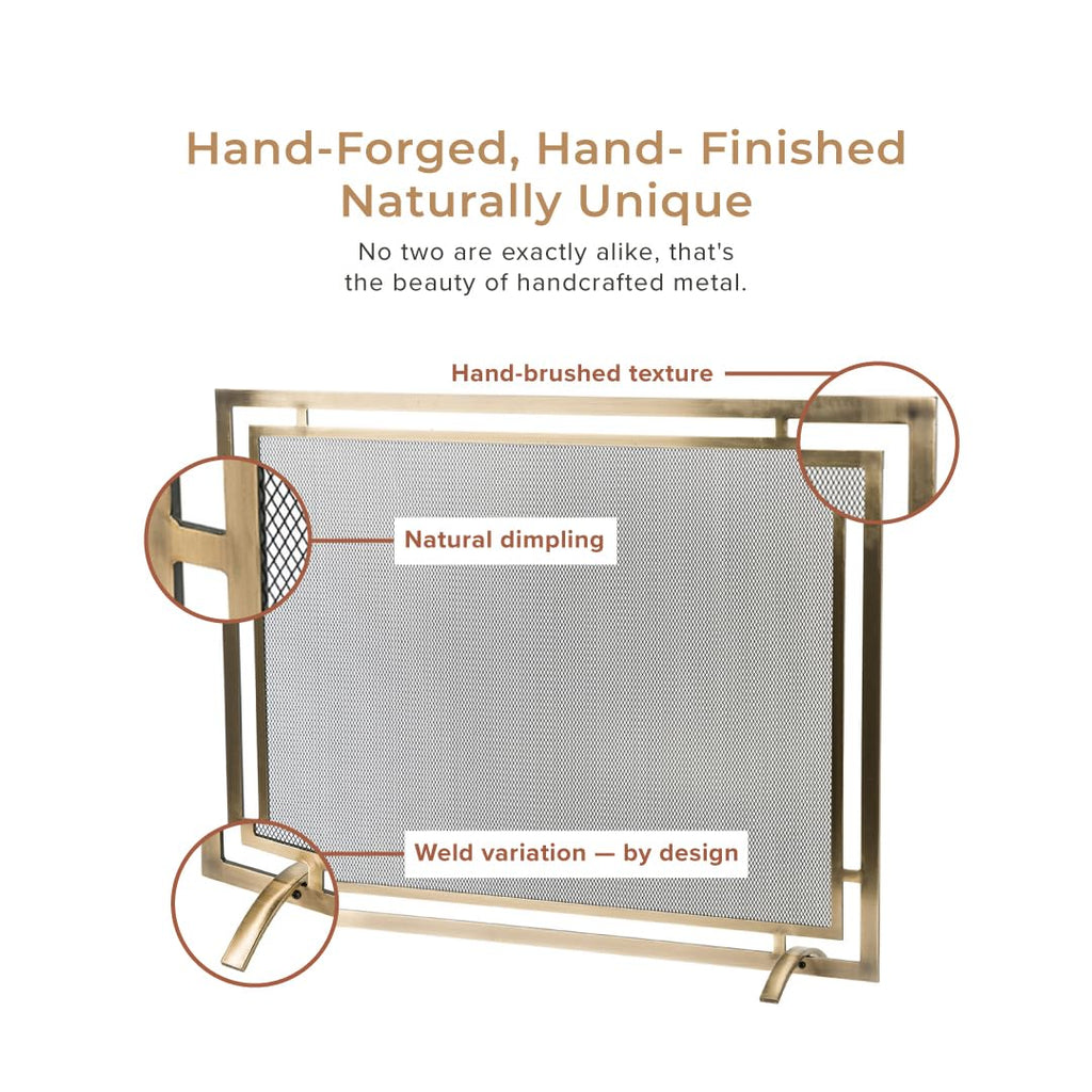 Gatsby Mesh Fireplace Screen in Aged Brass | Single Panel, Heavy-Duty Steel Frame with Powder-Coated Finish | Mesh