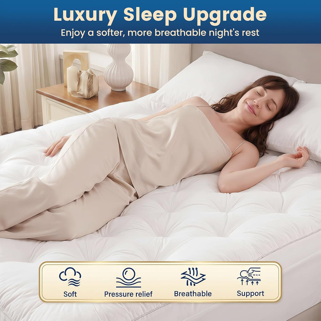 4 Inch Memory Foam Mattress Topper Queen Size for Back Pain Relief | Quilted Pillow Top Fitted Mattress Pad with 360°