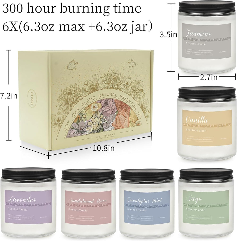 Scented Candles Gift Set for Women, 6-Pack Aromatherapy Candles - Set of 6
