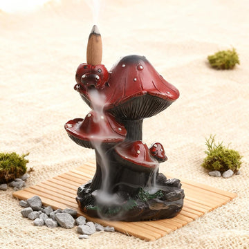 Incense Holder Waterfall Backflow Incense Burner Mushroom Decor with 20 Cones, Resin Relaxation Burner for Palo - Set of 20