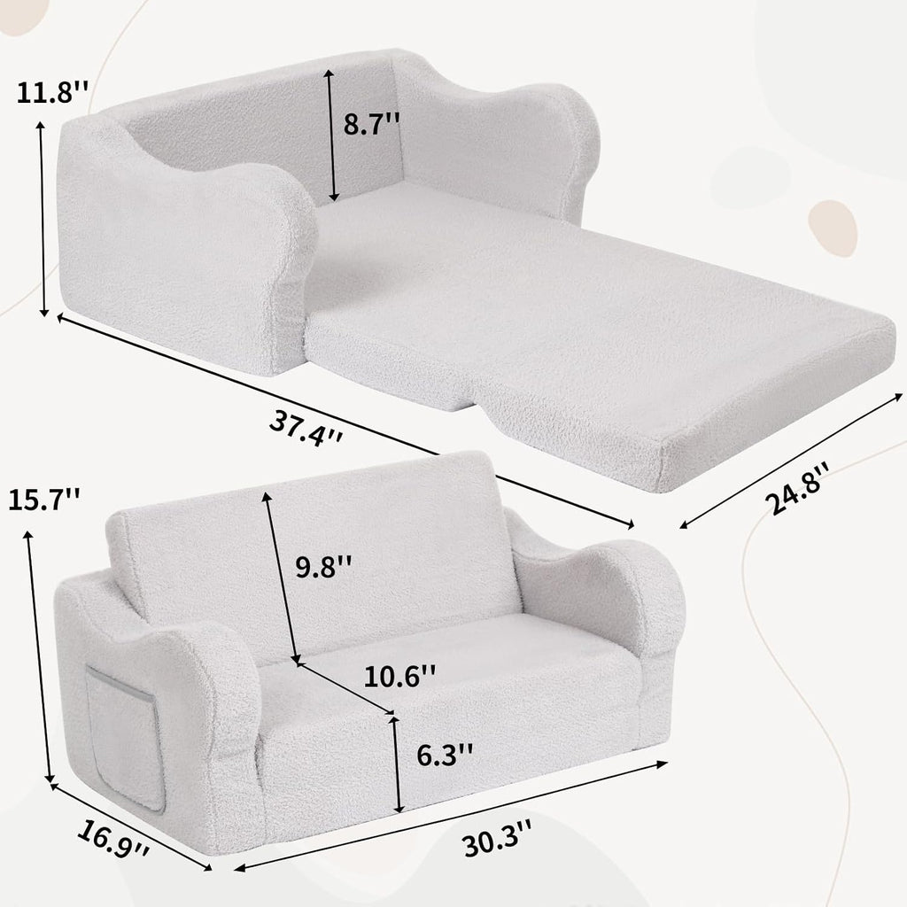 Extra Wide Kids Couch, Foldable Kids Sofa Chair, Grey