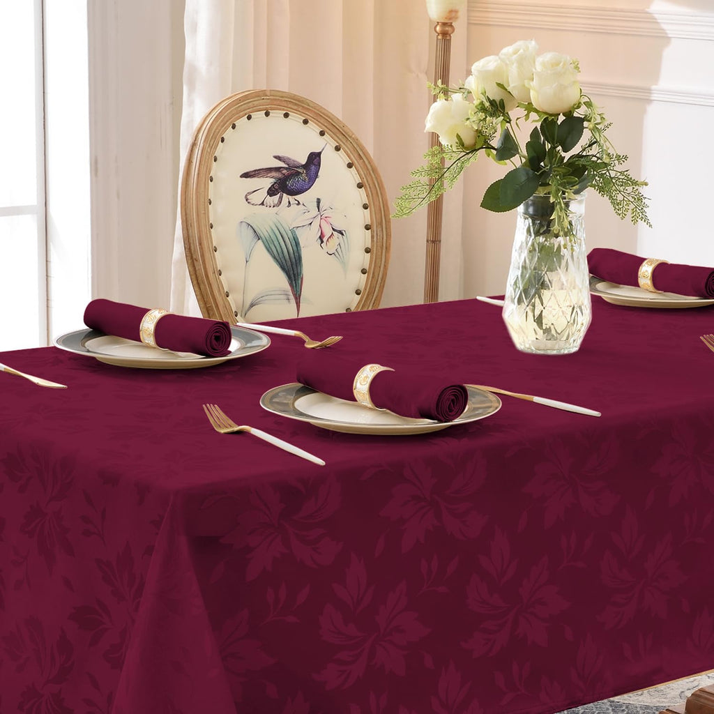 Jacquard Rectangle Tablecloth 60 x 120 Inch, Burgundy