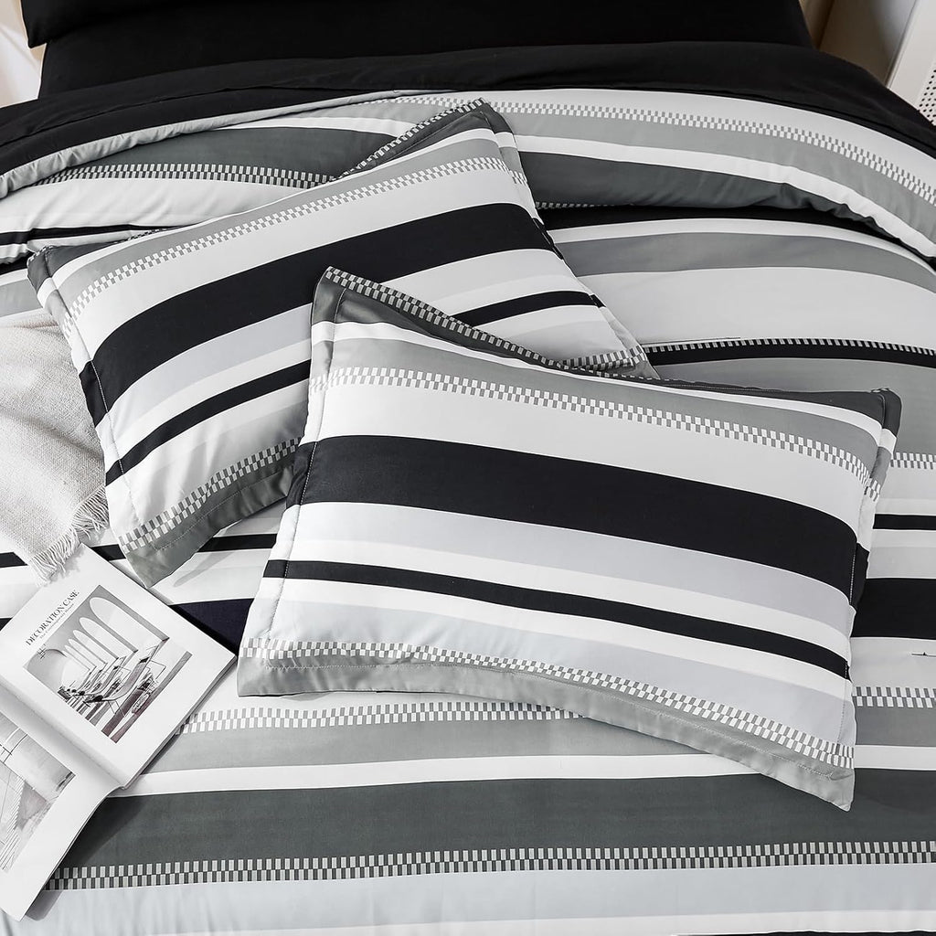Queen Comforter Set, 7 Pieces Bed in a Bag Orange Queen Bed Set, Soft Boho Striped Bedding Sets with Sheets