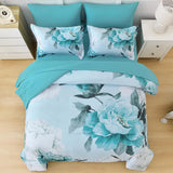 Dobuyly Floral Comforter Set Full 7 Piece Bed in a Bag, Aqua Flowers Printed on Light Blue Comforter Set with Sheets