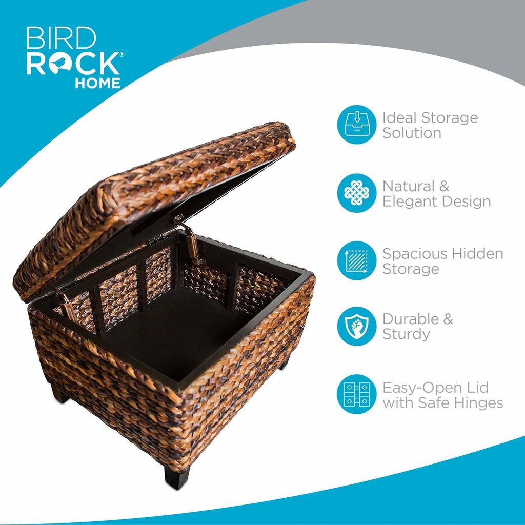 Woven Seagrass Storage Ottoman Cube with Lift Lid, Brown, 22"