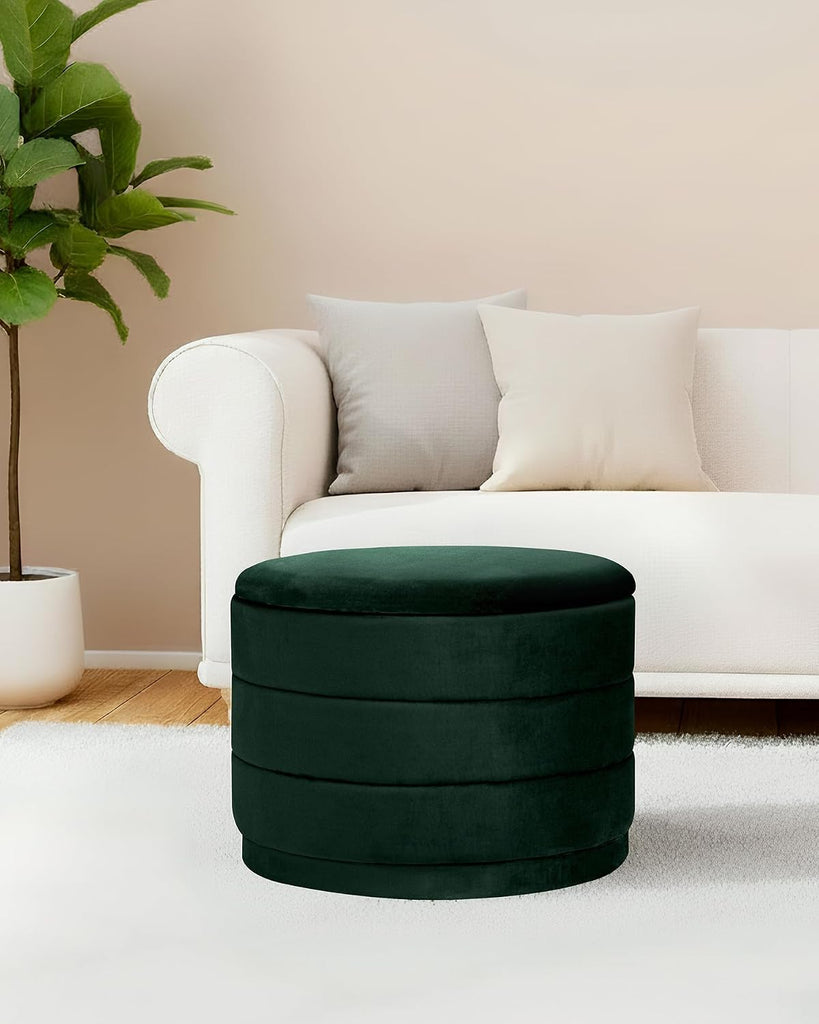 Round Velvet Storage Ottoman with Tray, Folding Ottoman with Storage Coffee Table Foot Rest Room, Living Room Bottle