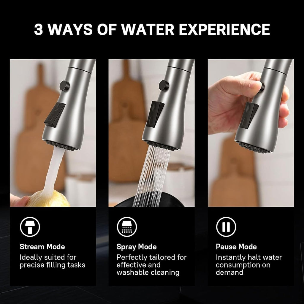 Single Handle High Arc Brushed Nickel Pull Out Kitchen Faucet,Single Level Stainless Steel Kitchen Sink Faucets with