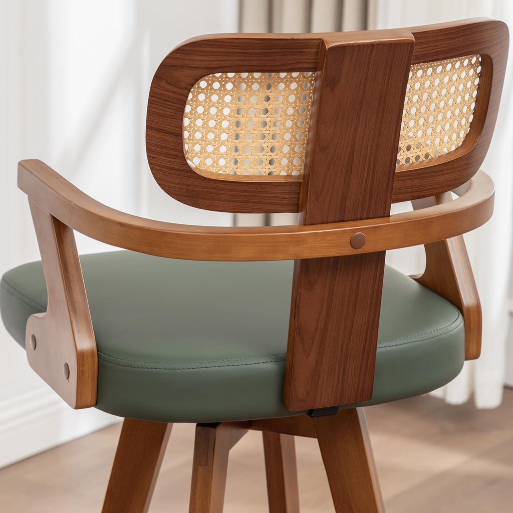 Rattan Swivel Bar Stools, Mid Century Modern Barstools with Curved Back