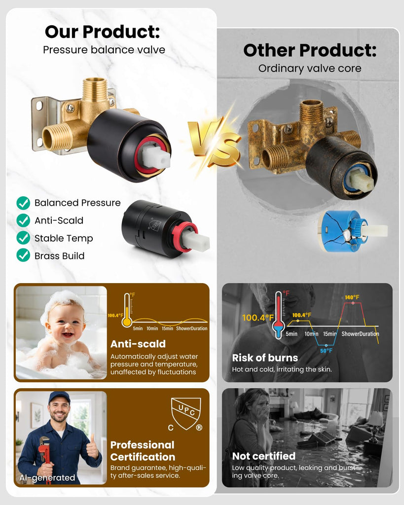 Dual Shower Head Kit with Valve 6 Mode Handheld Oil Rubbed Bronze