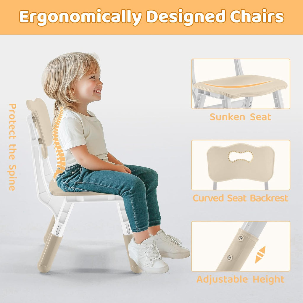 Height Adjustable Kids Table and Chairs Set (2 Chairs) for Ages 2-8 | Non-Slip Toddler Activity Table with Wipe-Clean