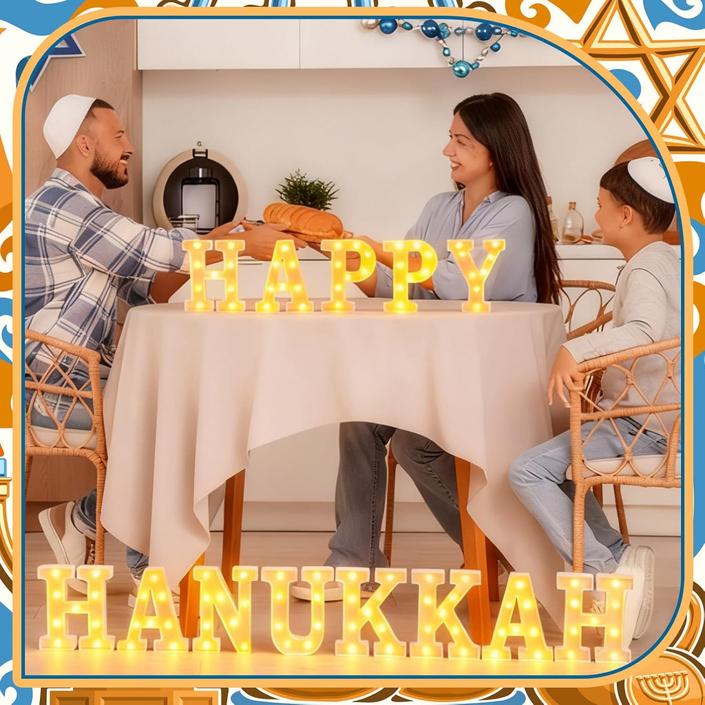Sukkot Large LED Letter Sign LED Lights Battery Powered Table Decoration for Party Gift Tabletop Decoration(Happy - Set of 13