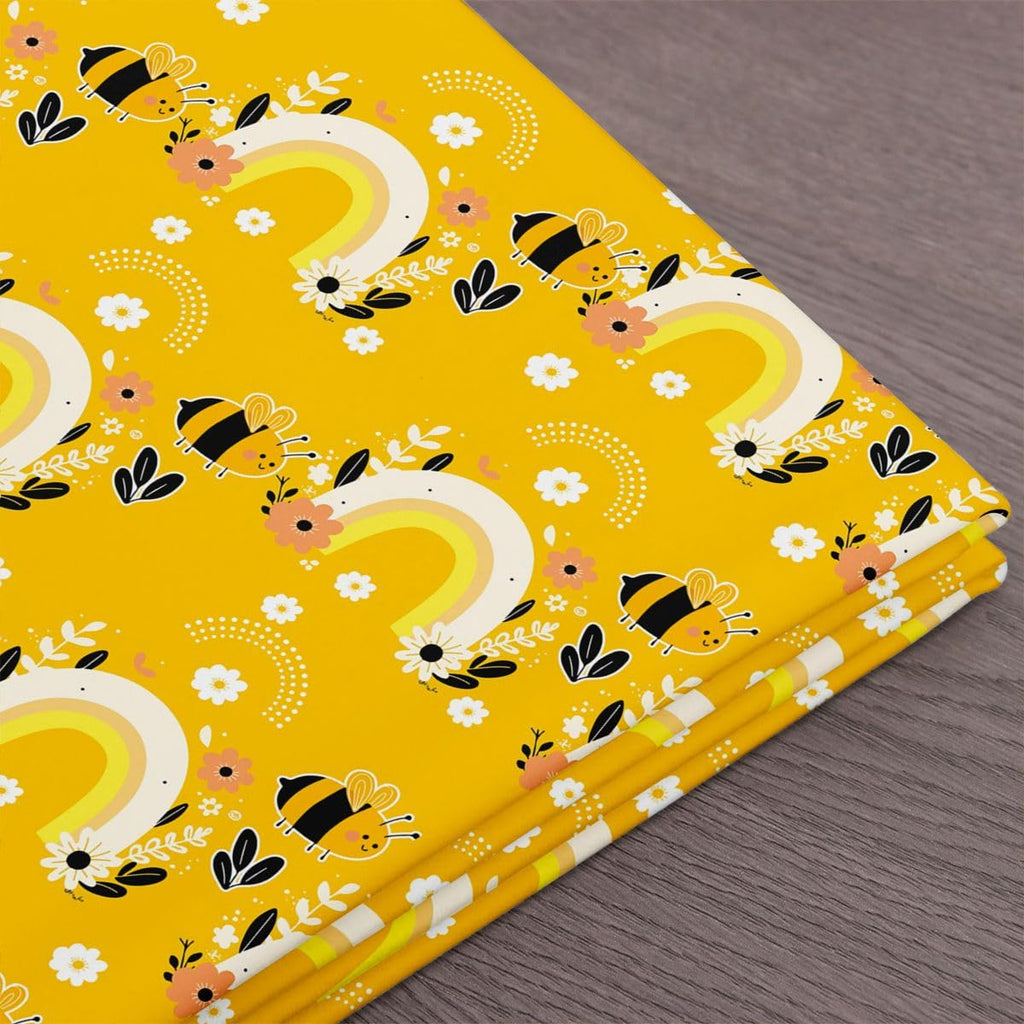 Rainbow Fabric by The Yard, Embrace Shine Rainbow Decorative, White Flower & Yellow Bee Upholstery, Garden Pastoral