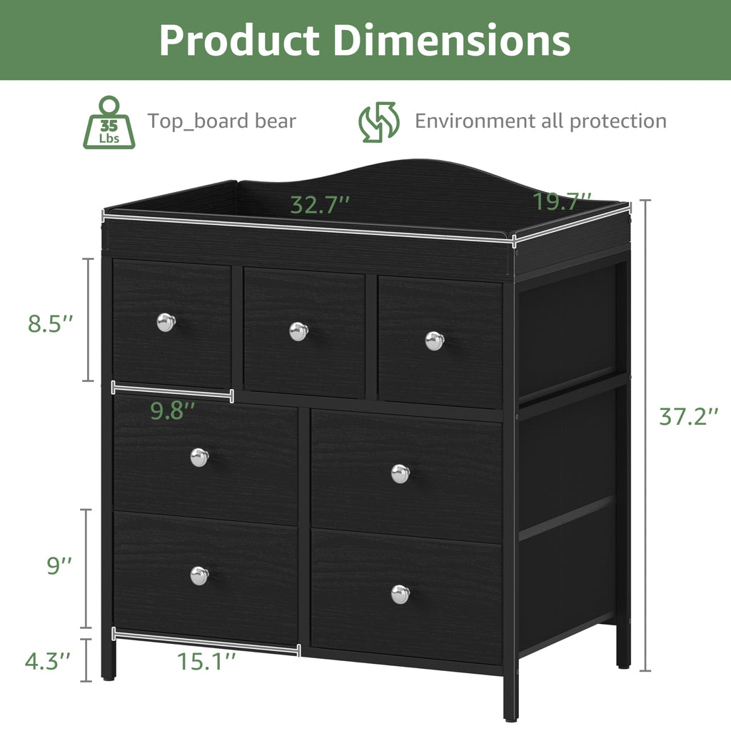 Changing Table Dresser with Storage, Baby Dresser with Changing Table Top Diaper Changing Station with 7 Fabric