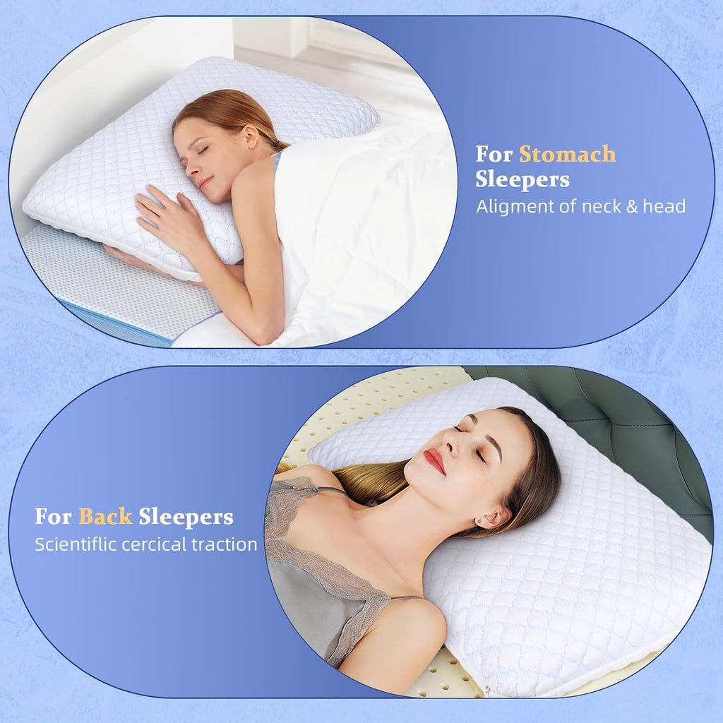 Ultra Thin Flat Pillows for Sleeping Standard Size Set of 2, Cooling Memory Foam Pillow 2.75 inch Height Ultra Thin