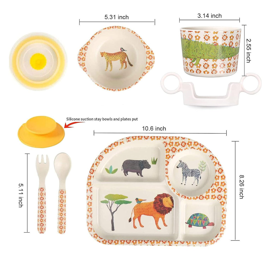 Toddler Baby Plates and Bowls Set, 7Pcs Kids Plate Dinnerware Set