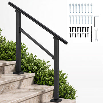 Handrails for Outdoor Steps, Wrought Iron Handrails, 2-3 Step Simple Black