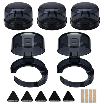 Stove Knob Safety Covers 5 Pack - Gas Stove Control Covers with Dual-Button Design, Heat-Resistant PC Protective Caps