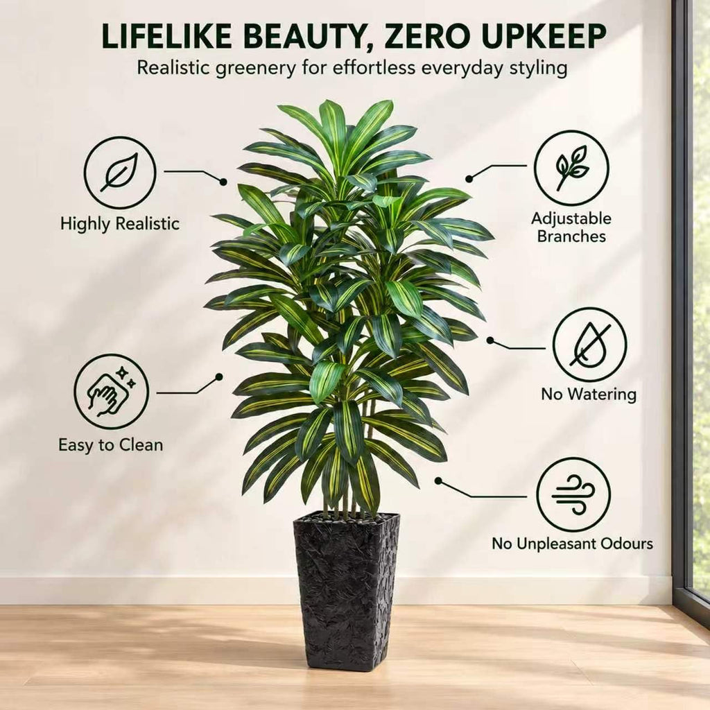 Artificial Dracaena Tree 6FT, Artificial Tree Indoor Black Planter