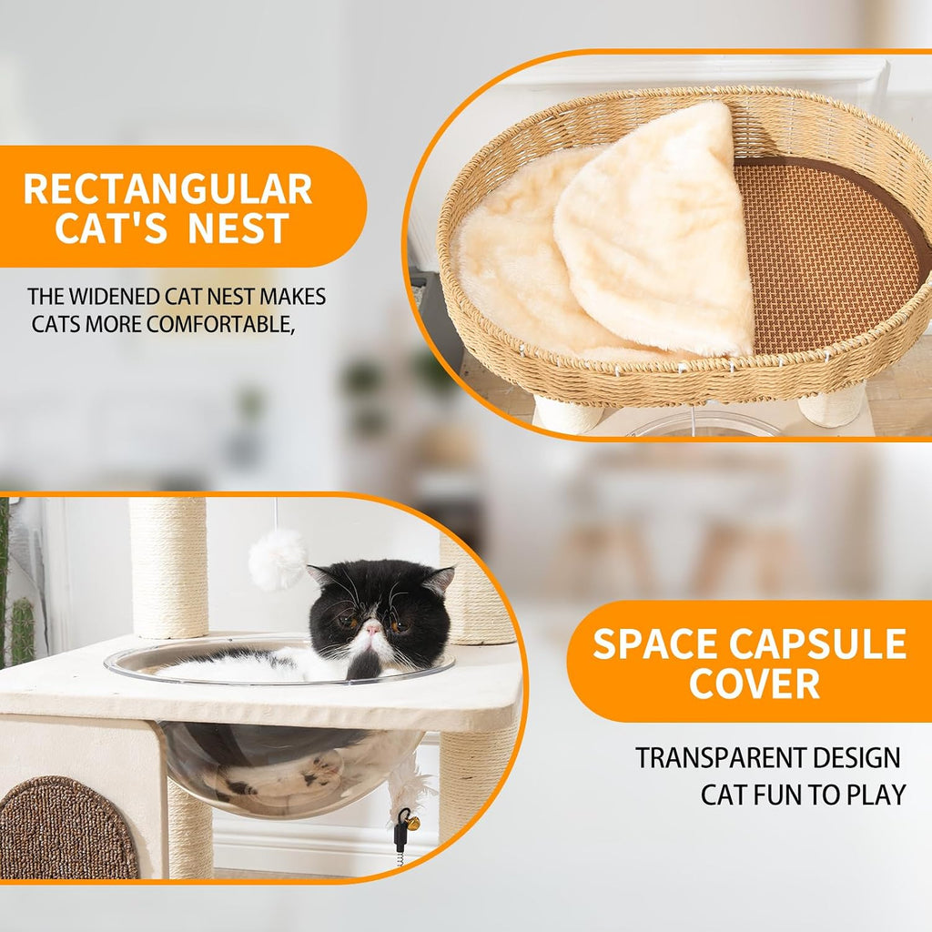 Modern Cat Tree for Indoor Cats, 30 in Cat Tower with Basket Bed