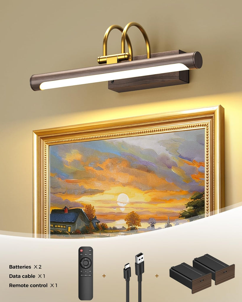 Picture Light, 12.6′′ Wireless Battery Operated Rechargeable LED Wall Light with Remote, Dimmable Art Light