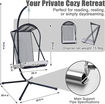 Outdoor Egg Chair Swing, Hanging Egg Chair with Stand Canopy Indoor/Outdoor Collapsible Minimalist, Easy to Store