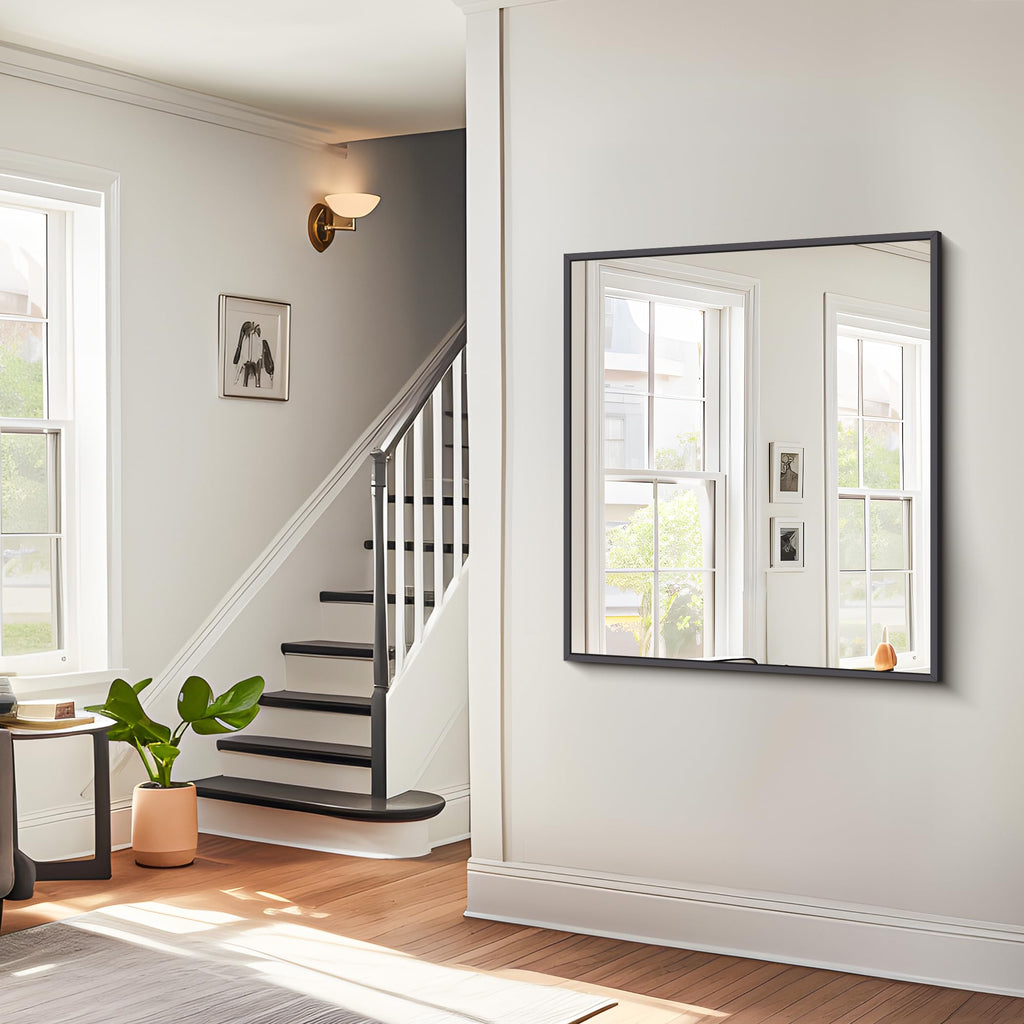 Bathroom Mirror,30x36 inch Wall Mirror Wall Mounted Black Rectangle Square Corner Mirrors, Black Bathroom Mirror