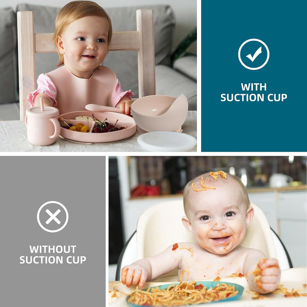 100% Silicone Baby Feeding Set,BPA Free Baby Dishes Set with Suction Bowl Divided Plate,Toddler Self Feeding Dish Set
