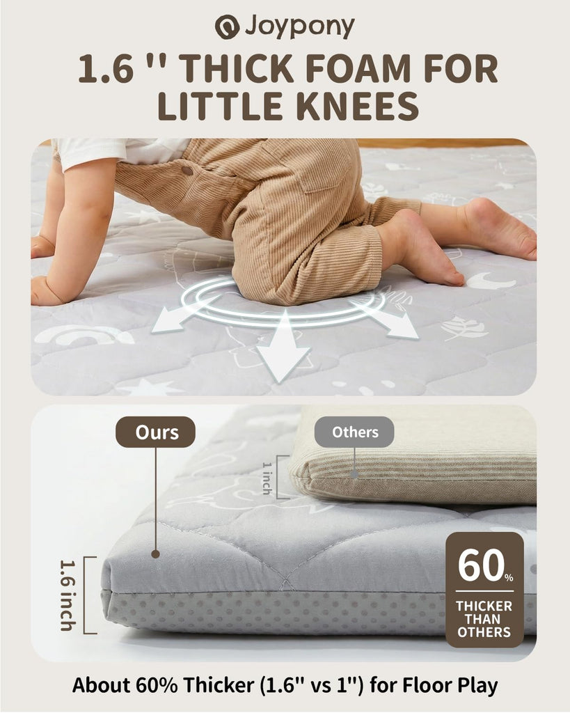 Baby Play Mat for Floor 59×71in, Quilted 1.6in Extra Thick Crawling Mat for Toddlers, Non-Slip Kids Play Mat