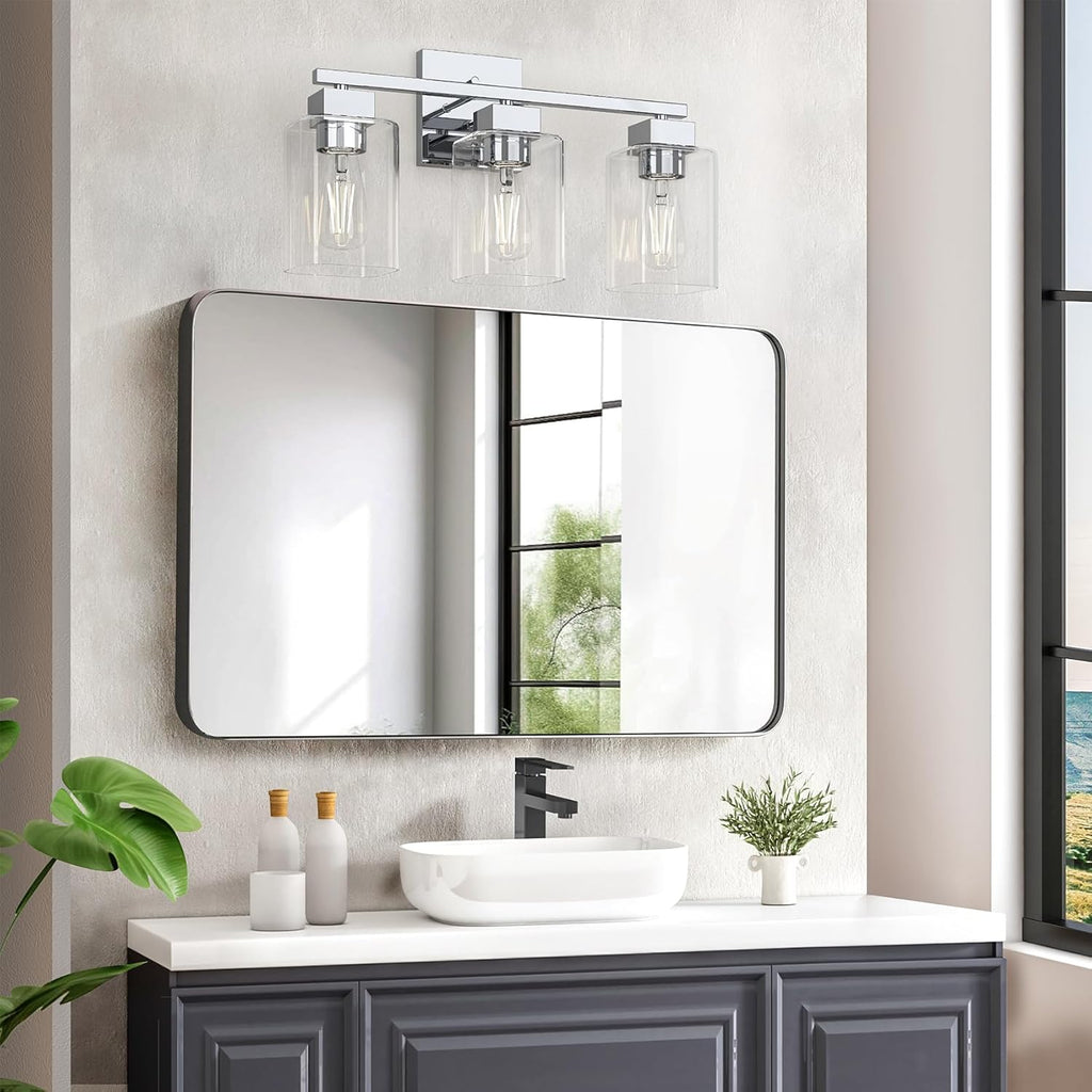 Chrome Bathroom Vanity Light - 3 Light Bathroom Light Fixture Square Design & UL Certification, Bath Room Lighting