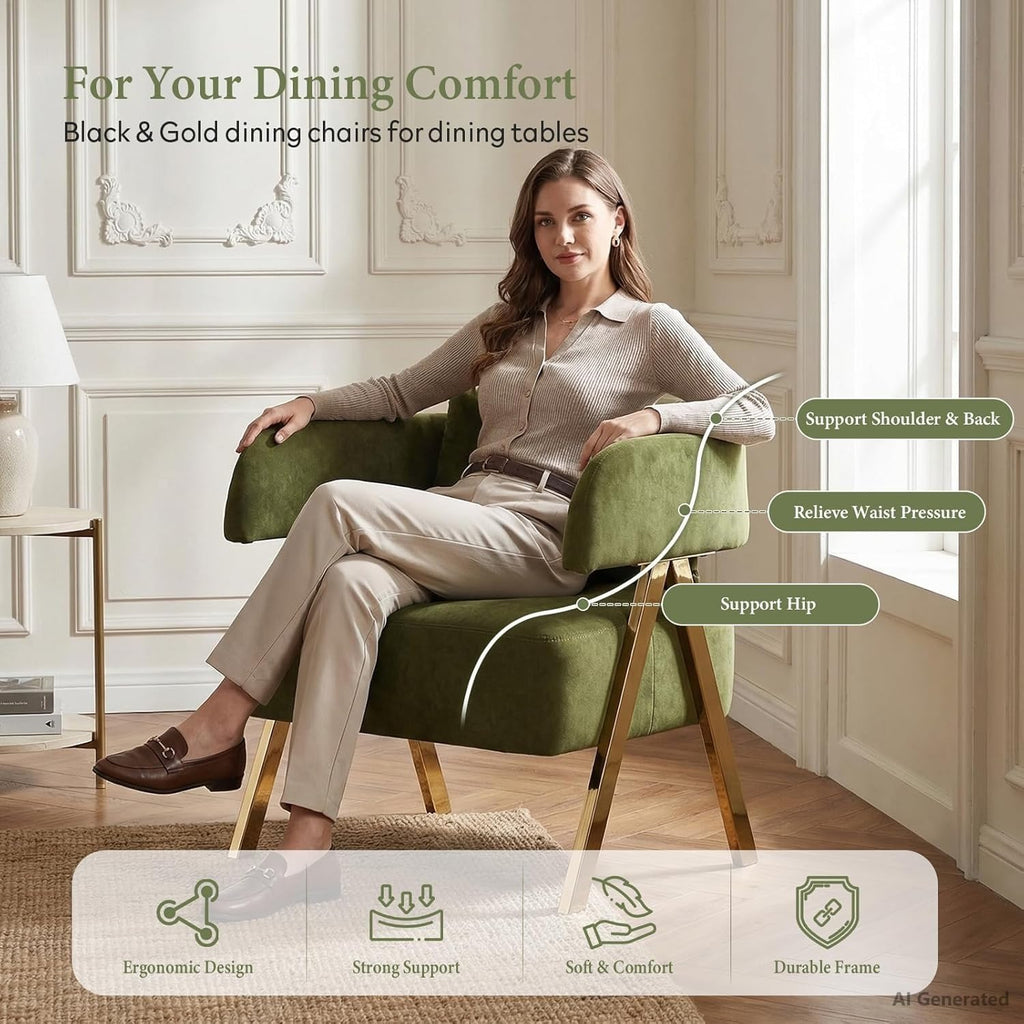 Modern Green Accent Chairs Set of 2, Velvet Barrel Accent Chair Bedroom, Comfy Reading Armchairs (2, Green)