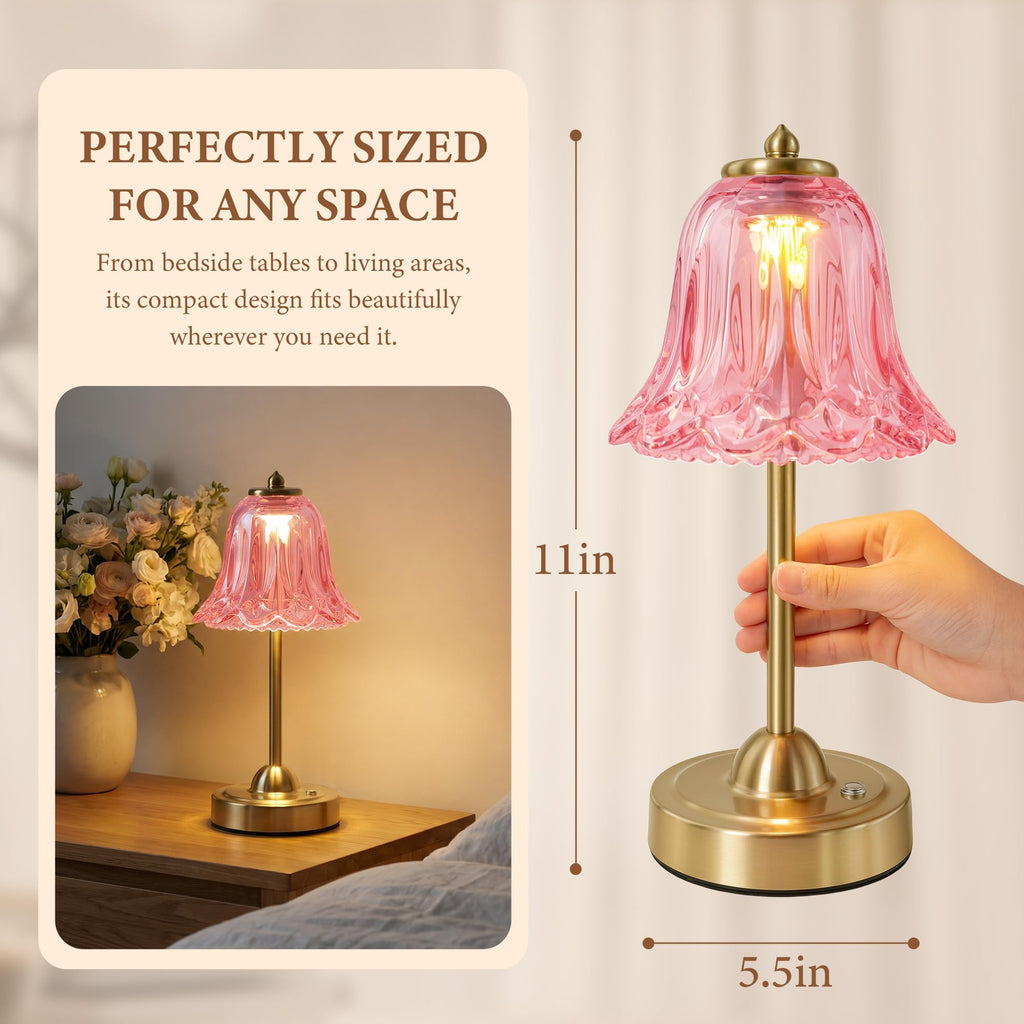 Cordless Table Lamp, Rechargeable Battery Operated Flower Touch Lamp, Pink