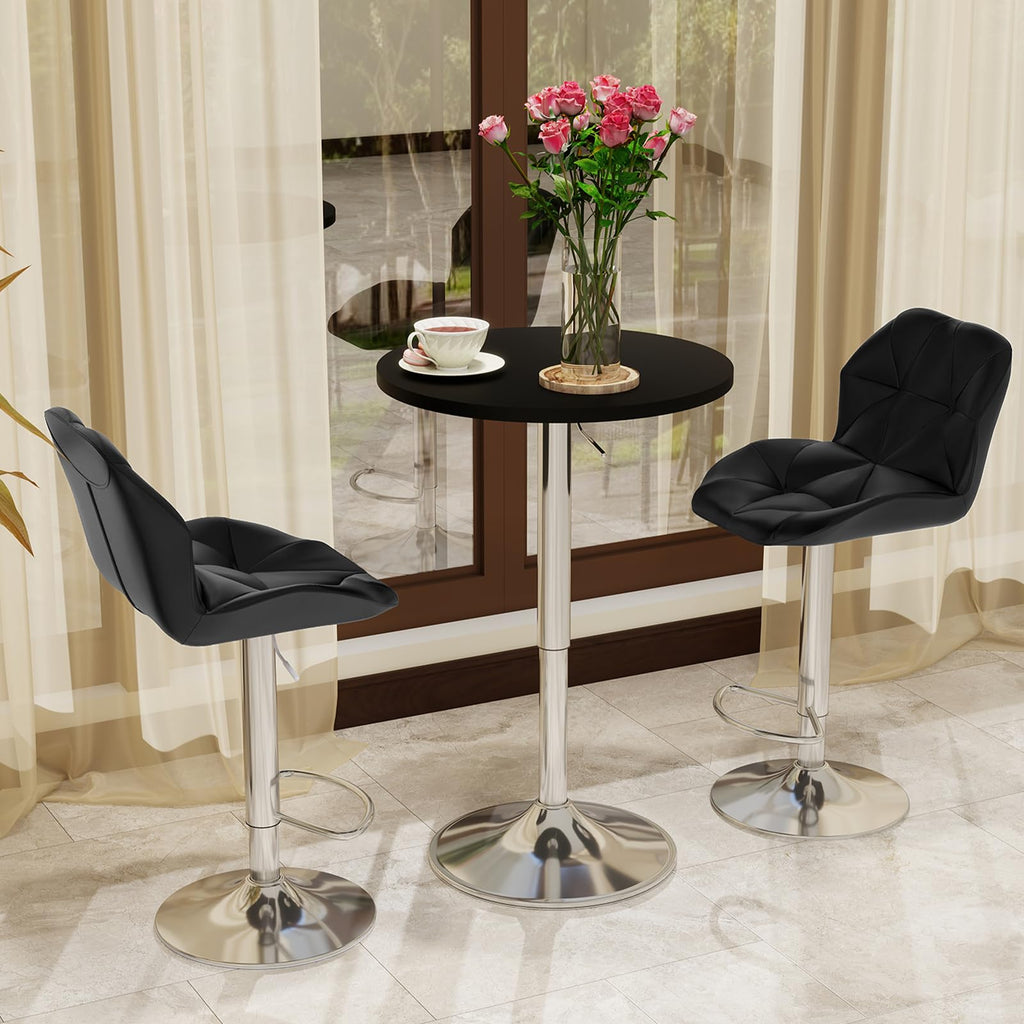 Bar Table and Chairs Set of 3 Swivel Black Pub Table &Bar Stool