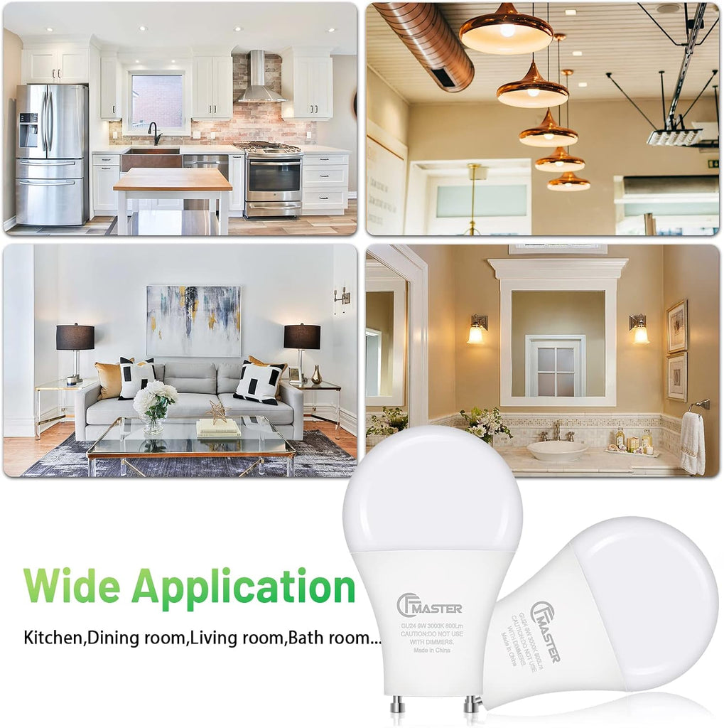 GU24 LED Llight Bulb, 3000K Warm White, 9W(100W Equivalent), 800 Lumens, A19 Shape GU24 LED Bulbs, Twist and Lock