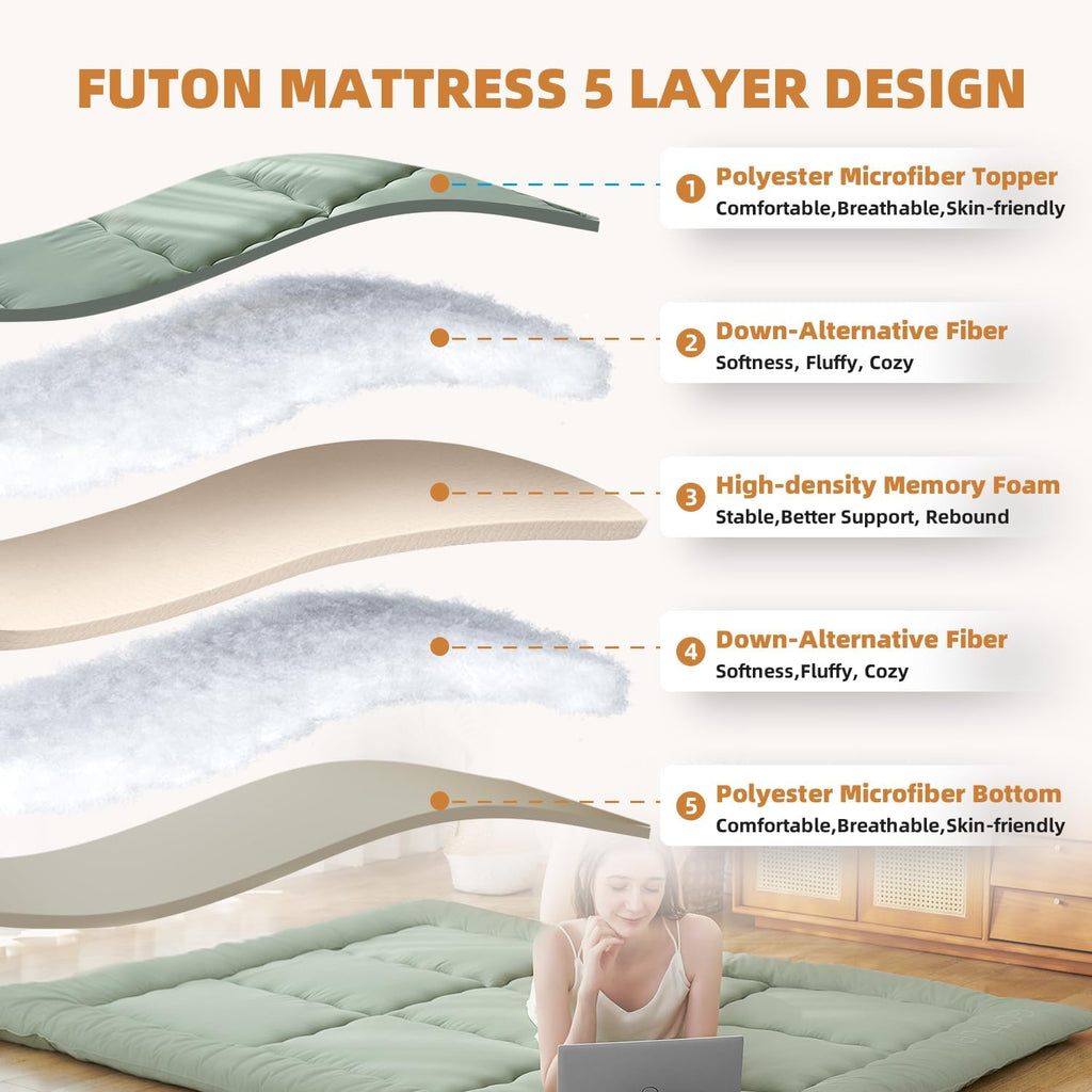 Japanese Floor Futon Queen Foldable Futon Mattress for Floor Tatami Mattress Portable Rollaway Bed for Guest Playmat
