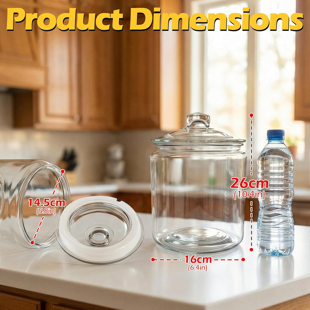 Glass Cookie Jar with Airtight Lid, 1 Gallon, Wide Mouth Storage