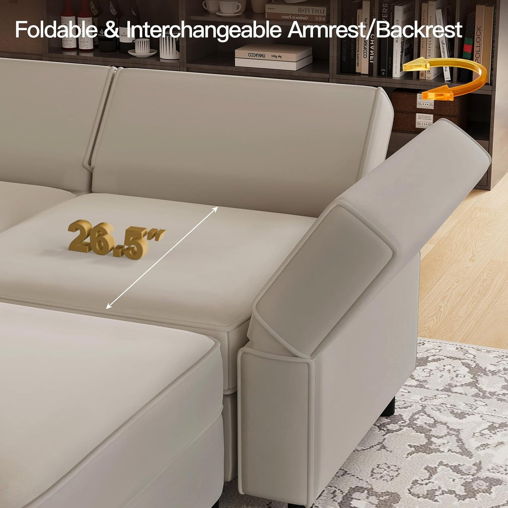 Modular Sectional Sofa with Ottomans Velvet Reversible Chaise Sleeper Bed Storage Seat Grey..., MD-S-1