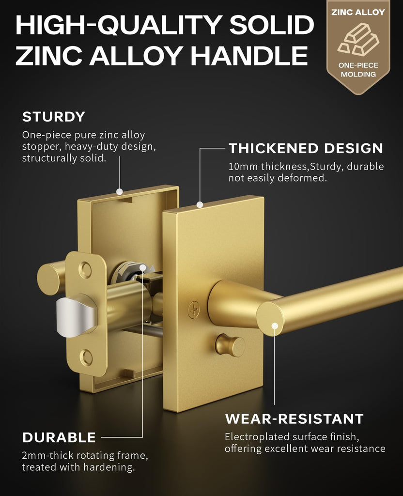 10 Pack Brushed Gold Privacy Interior Door Handles