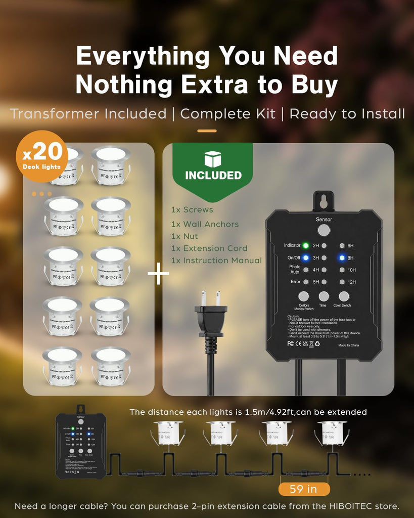 20 Packs Low Voltage Deck Lights Kit with Transformer IP67