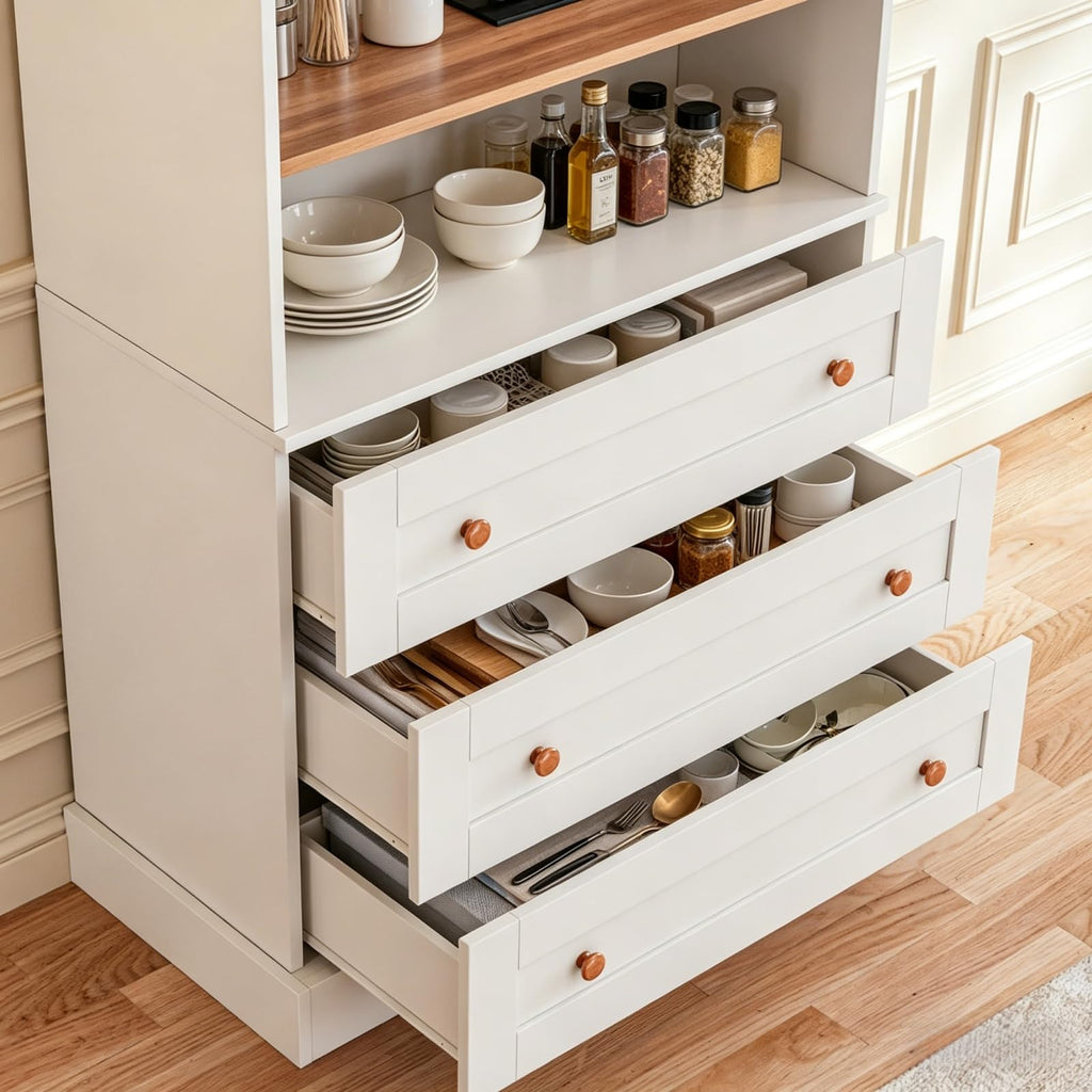 71" Tall Farmhouse Pantry Cabinet Set of 4, Large Freestanding Storage Cabinets with Drawers and Adjustable Shelves