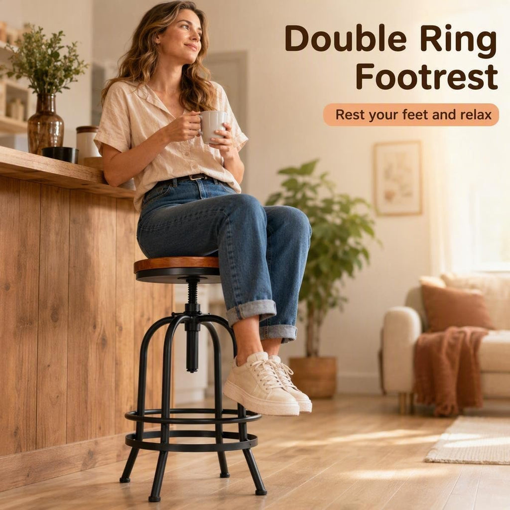Set of 2-Industrial Bar Stool-Retro 26-32.3inch Swivel Stools-Extra Tall Kitchen Chair-Bar Counter Height