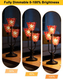 Glass Table Lamp Dimmable Mid Century Modern Black Desk Lamp with Red Glass Shades 3 Bulbs Included 3000K Warmwhite