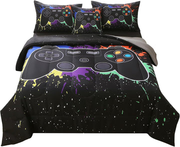 Twin Gamer Comforter Sets for Boys&Girls,6 Piece Bed in A Bag 3D Video Game Bedding -All Season Microfiber Gamer
