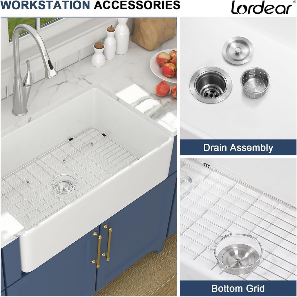 30 Inch White Farmhouse Kitchen Sinks Apron Front Flat Fireclay 30x20 Porcelain Ceramic Farmers Single Bowl Farmer