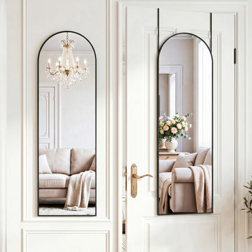 47"x14" Arched Full Length Mirror, Wall Mounted/Over the Door, Black