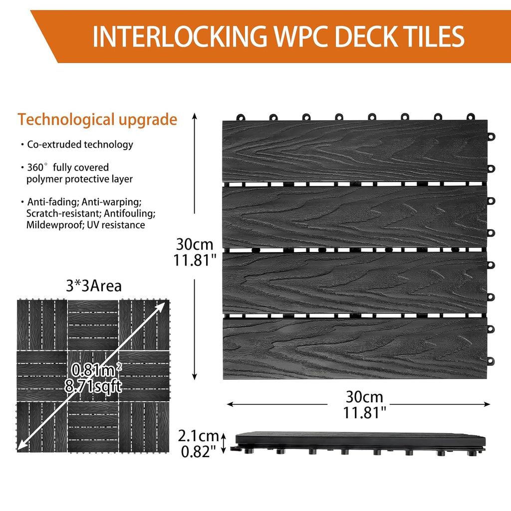 Polymer Composite Interlocking Deck Tiles Outdoor,12x12 Thick Composite Patio Floor Tiles Decking Boards for All