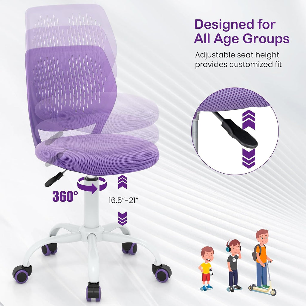 Kids Desk Chair, Adjustable Children Study Chair, Swivel Armless Mesh Task Office Chair, Computer Desk Chair