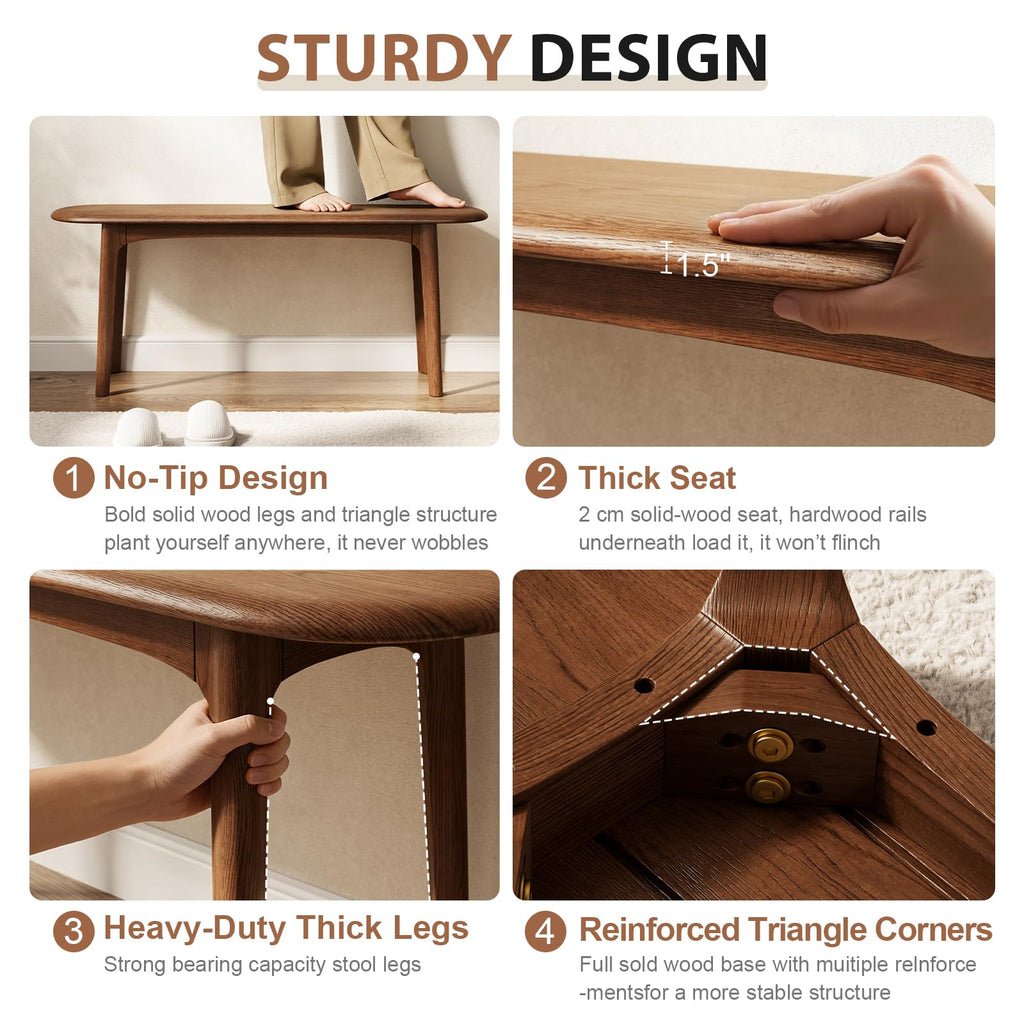 39" Solid Wood Small Dining Bench, Entryway Bench, Walnut