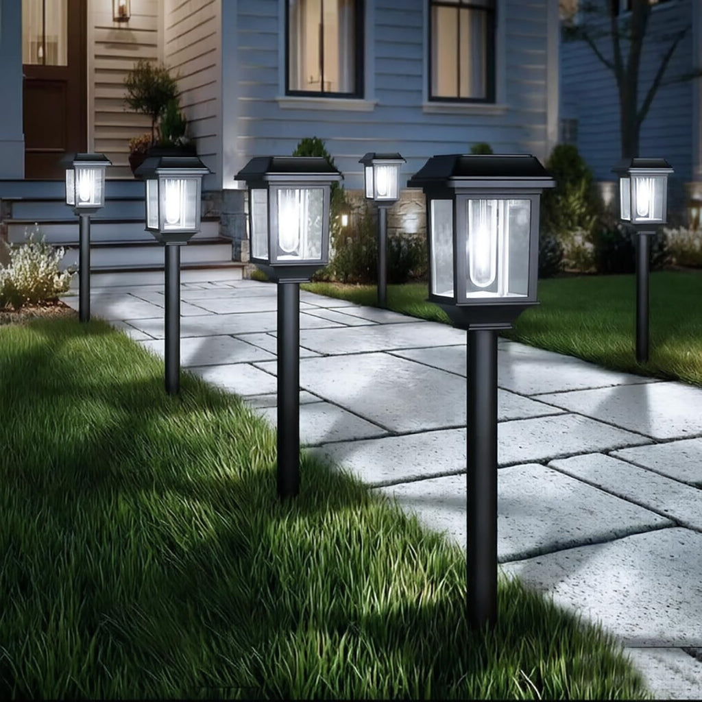 Solar Outdoor Lights Waterproof, 8 Pack Metal Glass Solar Pathway Lights Outdoor Lighting Garden Decor for Landscape