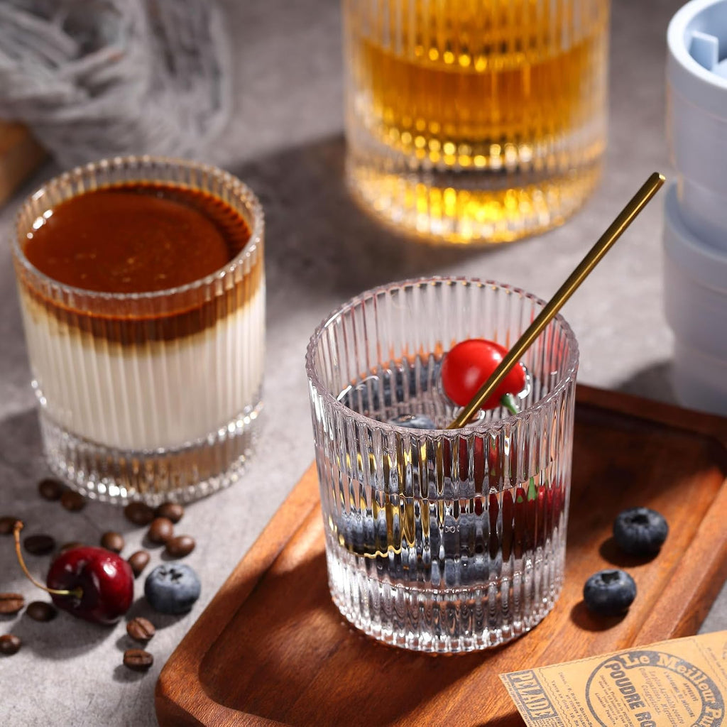 Whiskey Decanter Set with Gift Box - Includes 2 Crystal Bourbon Glasses and 2 Big Ice Ball Molds - Whiskey Glasses
