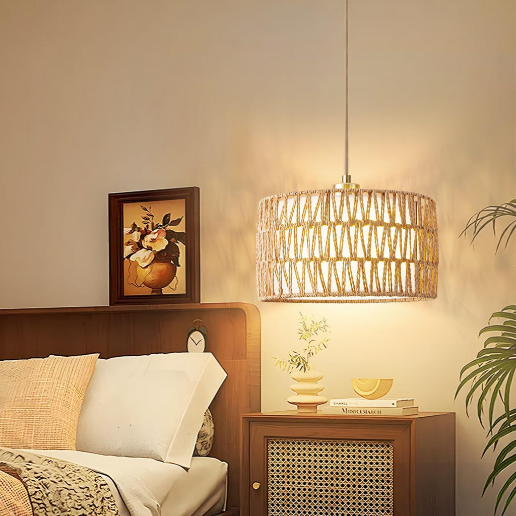 Plug in Pendant Light Rattan Hanging Lights with Plug in Cord